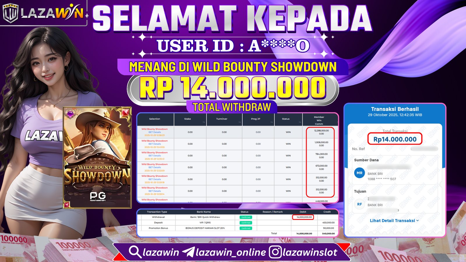 LAZAWIN JACKPOT di WILD BOUNTY SHOWDOWN Rp.14.000.000,- LUNAS