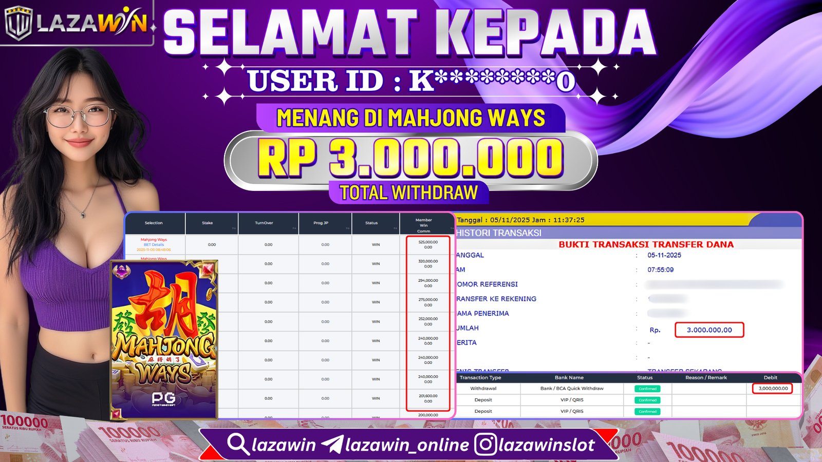 LAZAWIN JACKPOT di MAHJONG WAYS Rp.3.000.000,- LUNAS