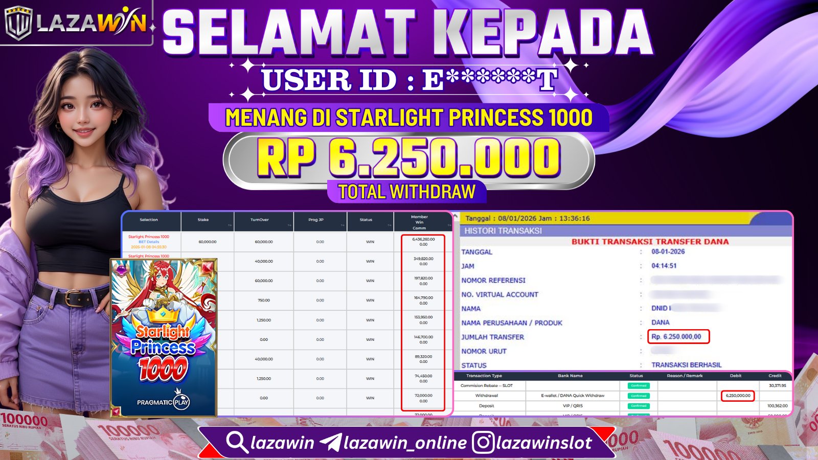LAZAWIN JACKPOT di STARLIGHT PRINCESS 1000 Rp.6.250.000,- LUNAS